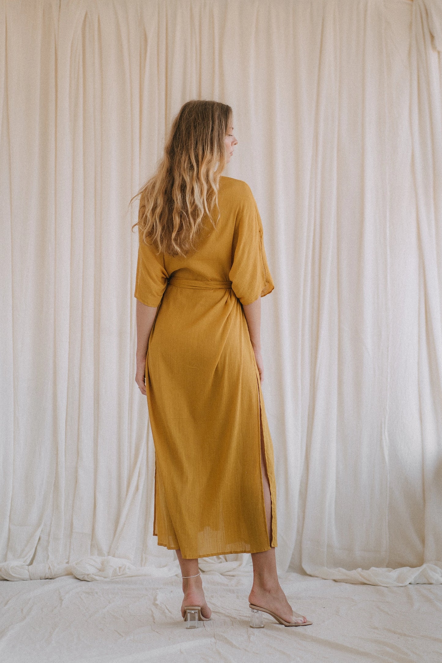 DESERT mustard kimono dress
