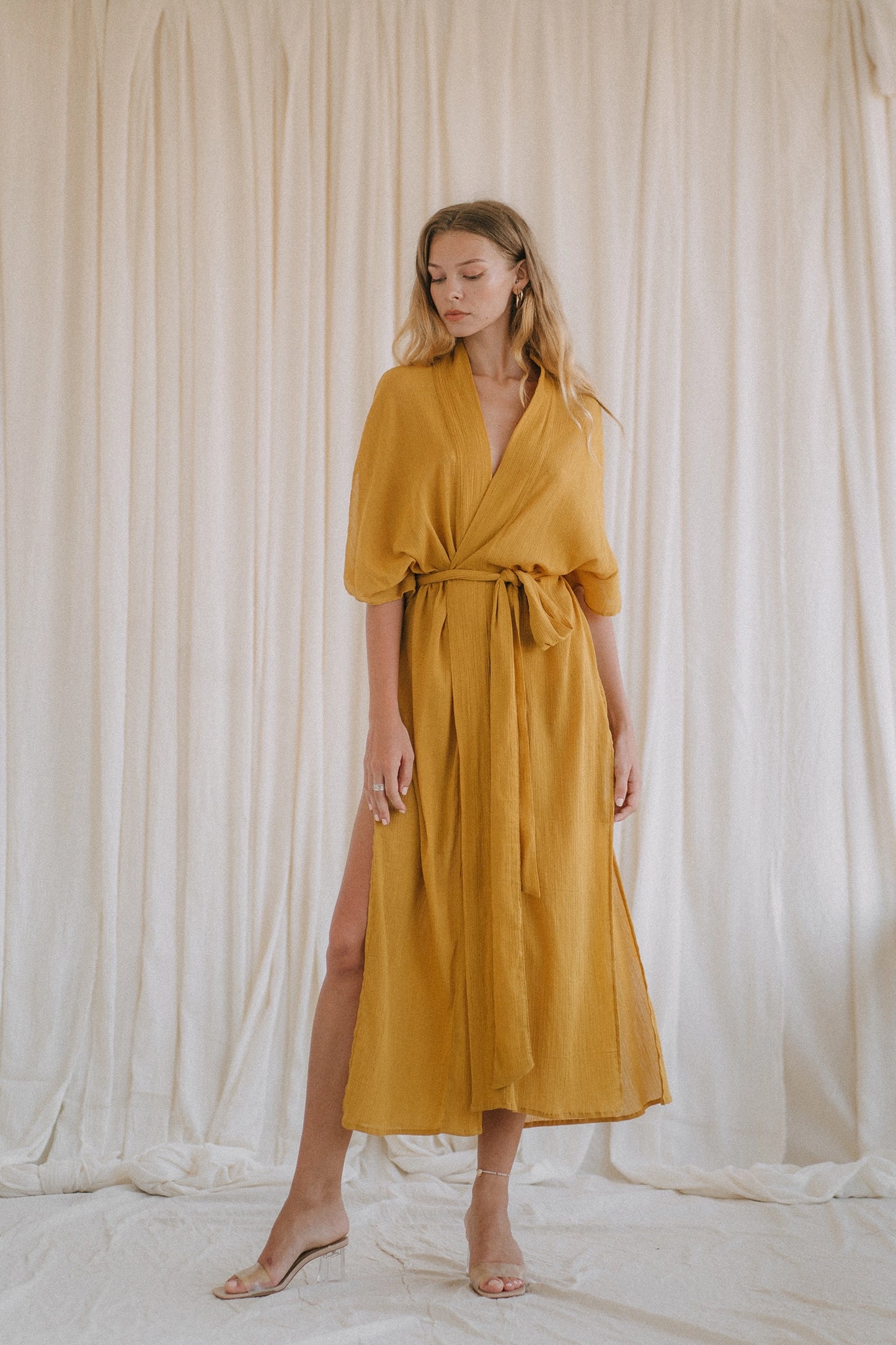 DESERT mustard kimono dress