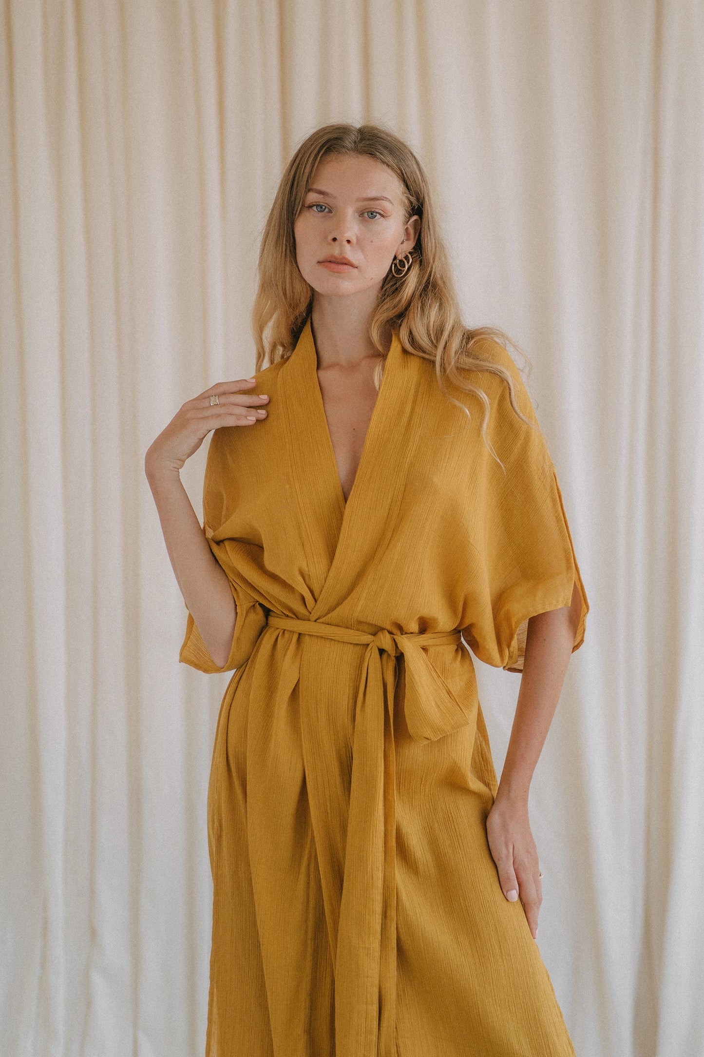 DESERT mustard kimono dress