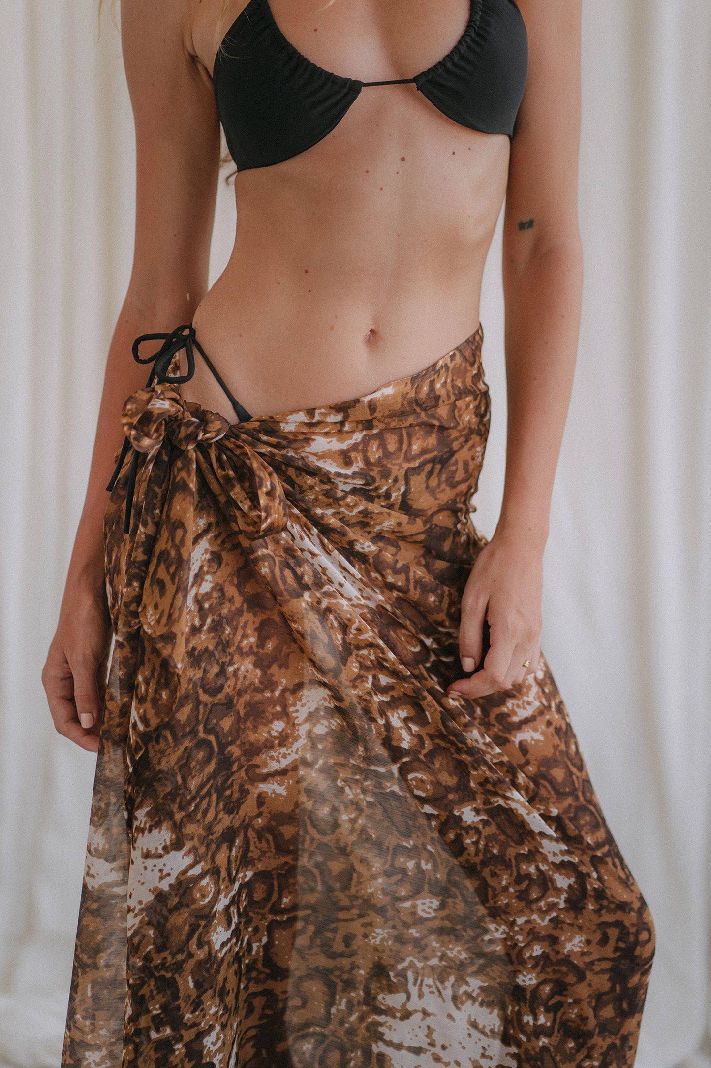 SARONG brown printed chiffon