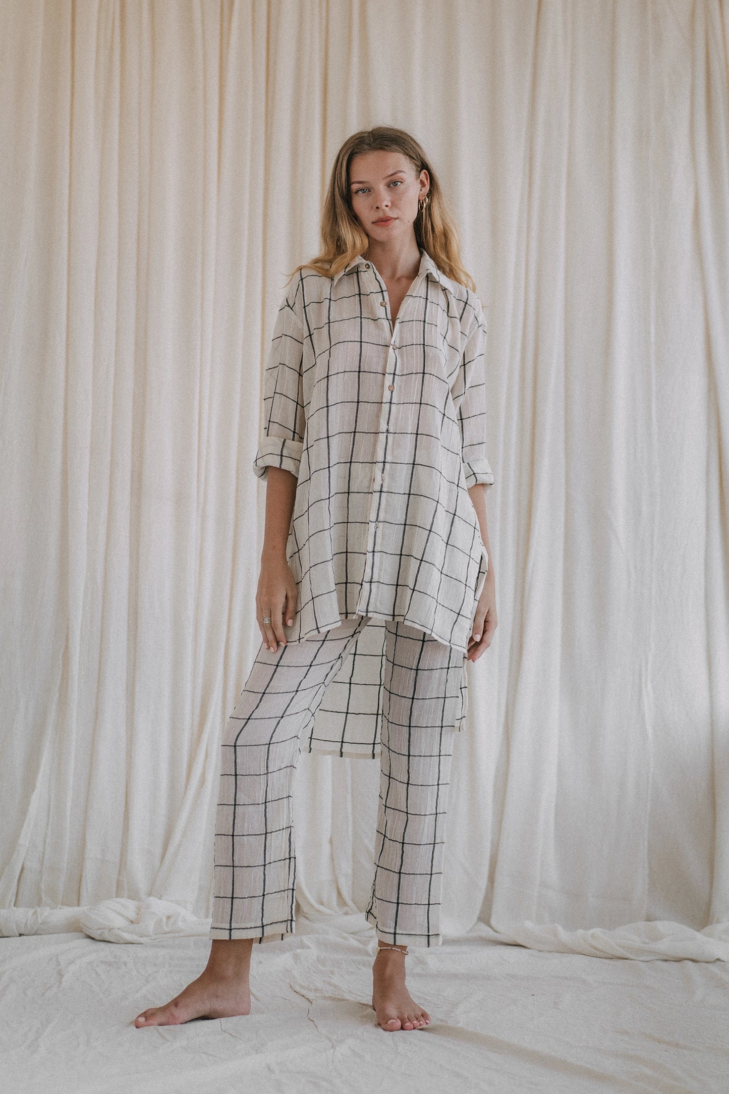 TEO set in plaid cotton shirt & pants