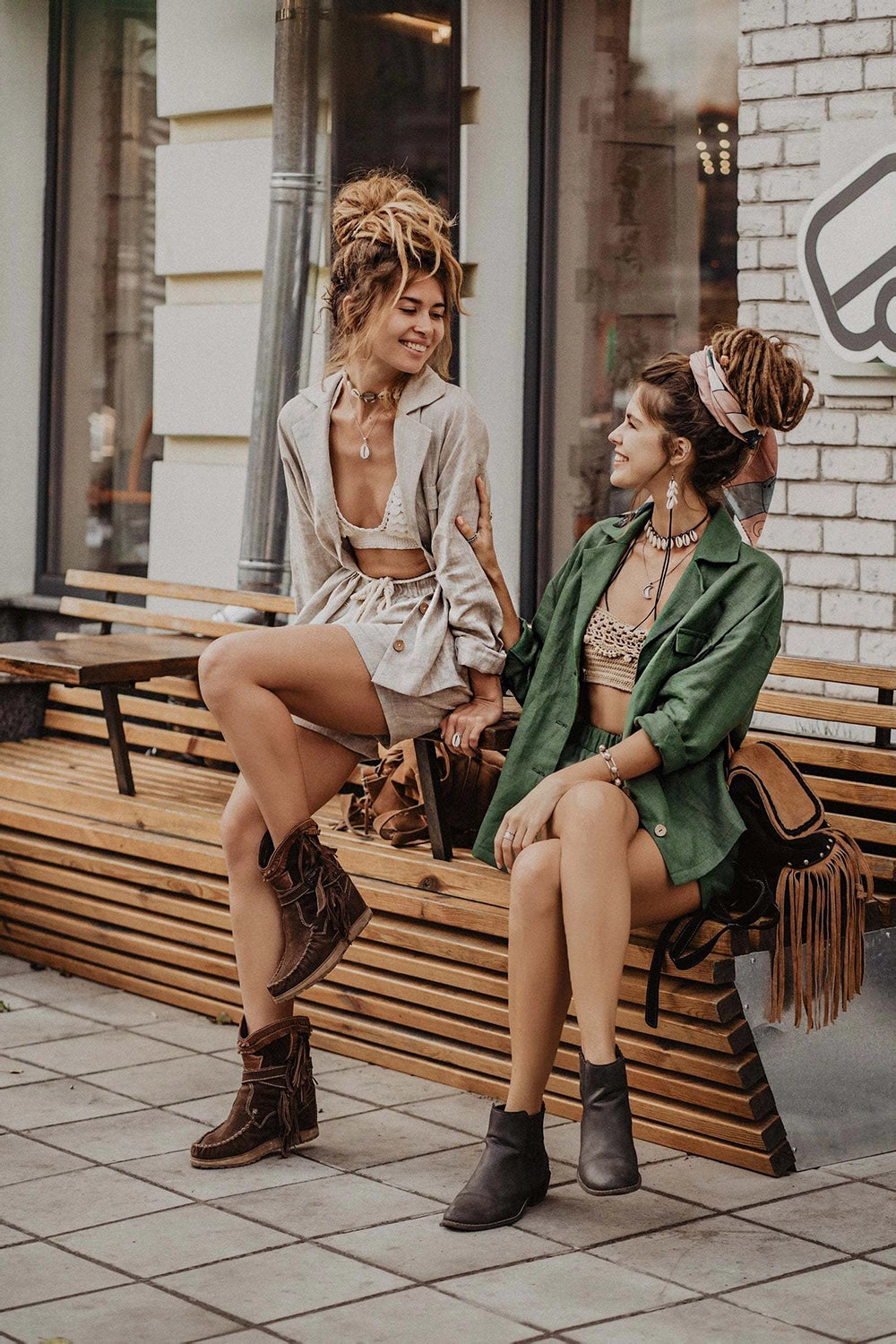 Linen set, gray jacket and shorts