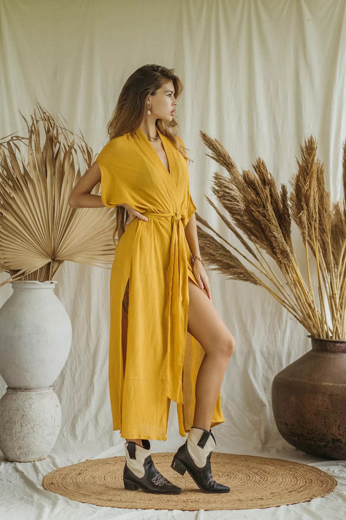 DESERT mustard kimono dress