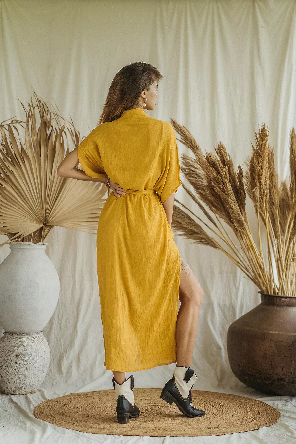 DESERT mustard kimono dress