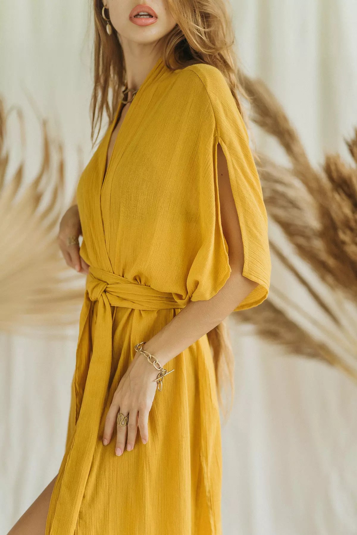 DESERT mustard kimono dress