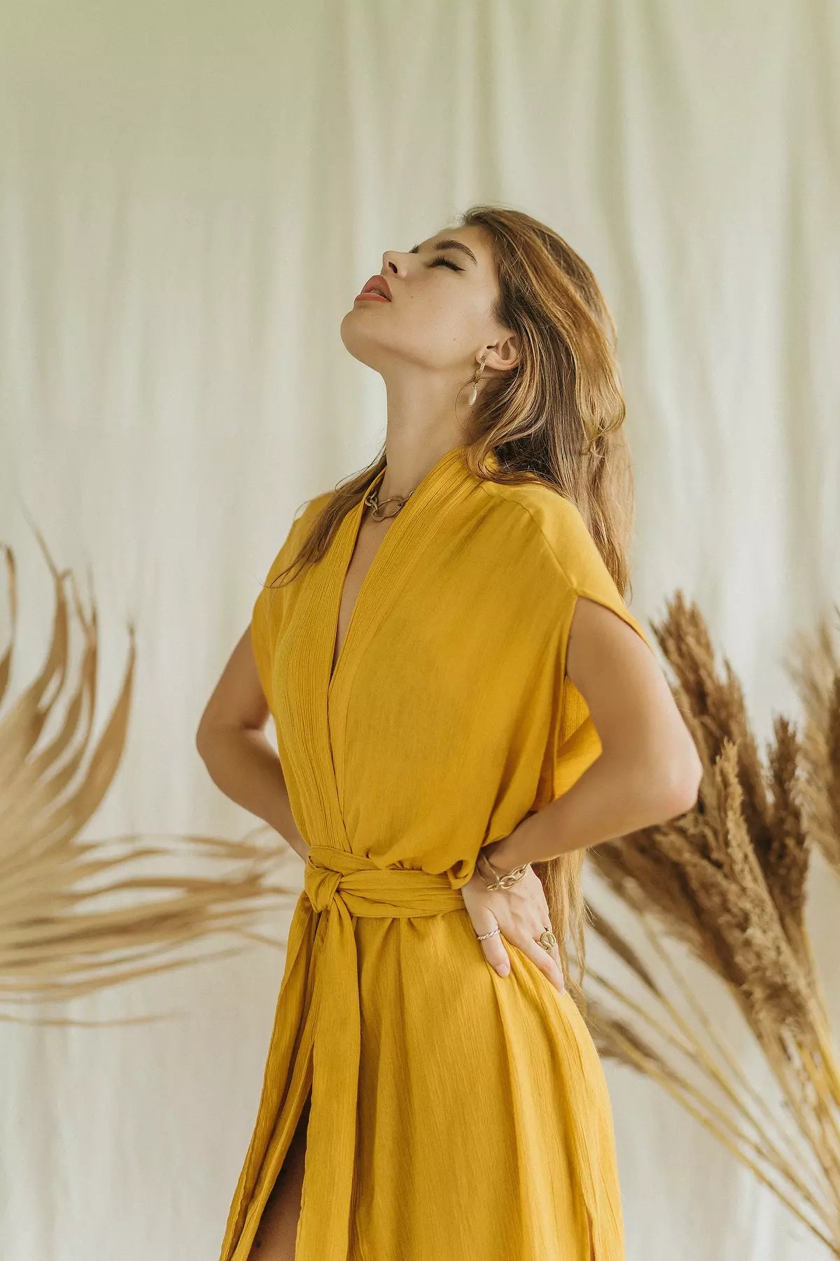 DESERT mustard kimono dress