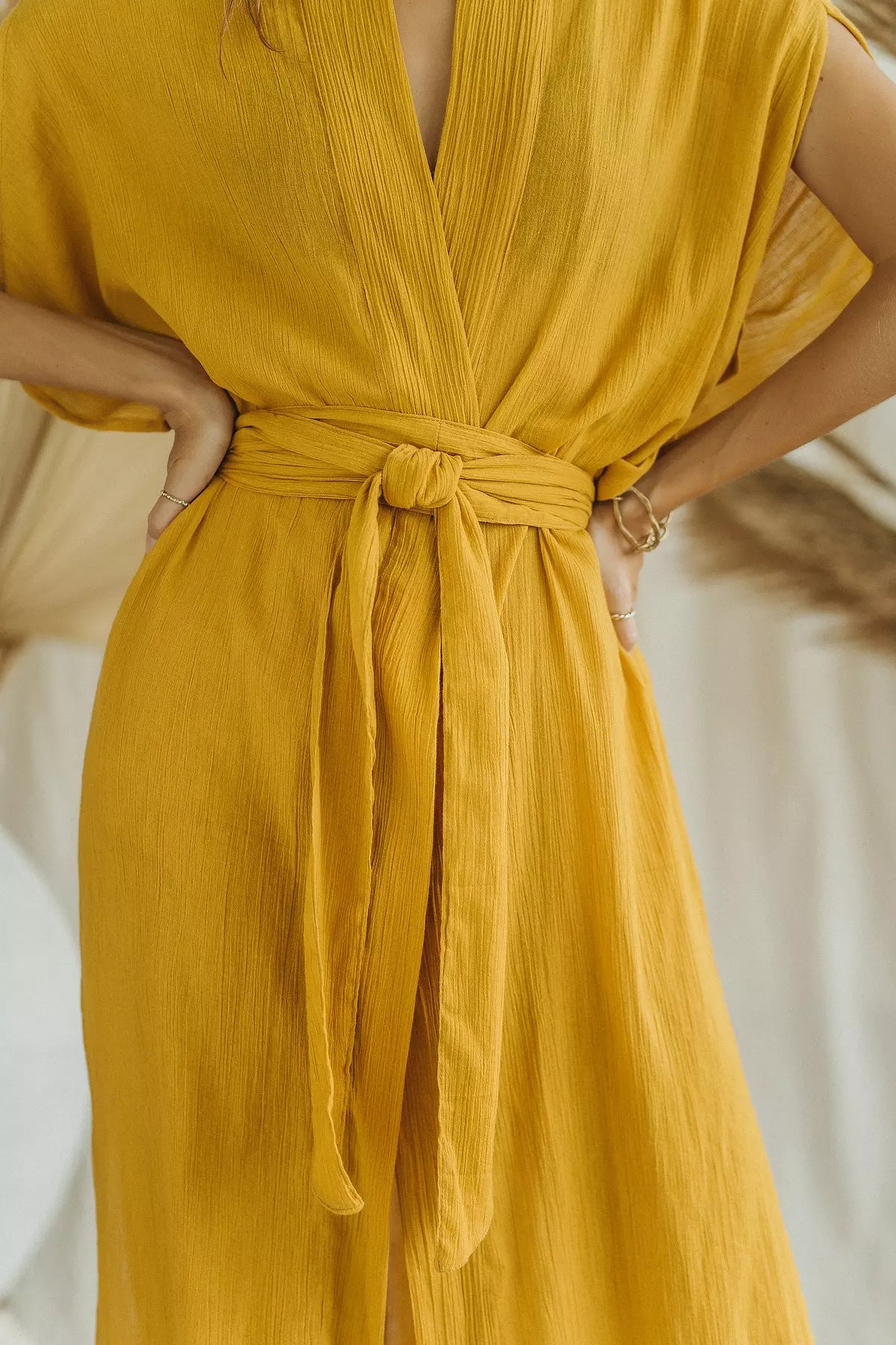 DESERT mustard kimono dress