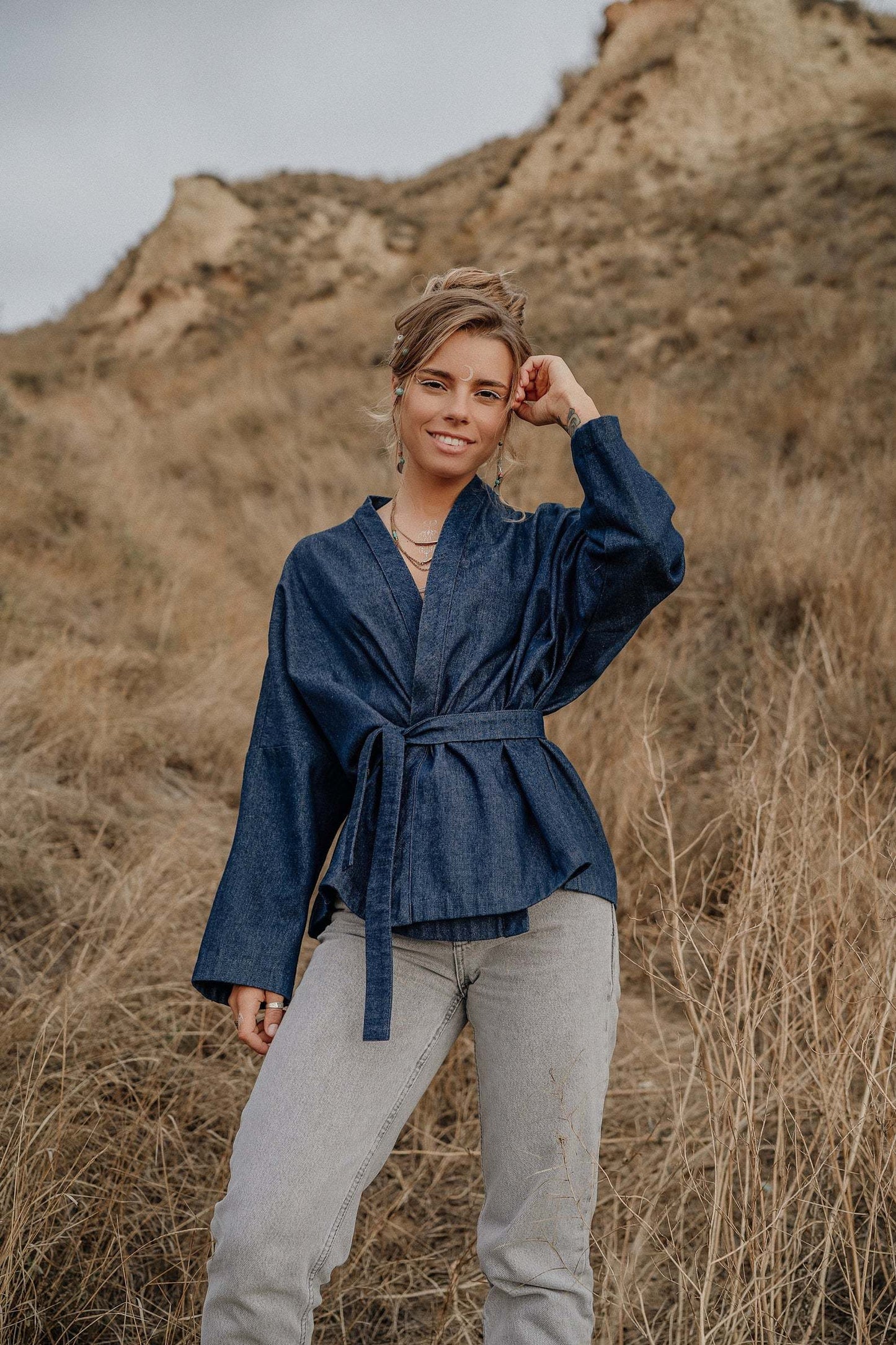 Denim robe kimono