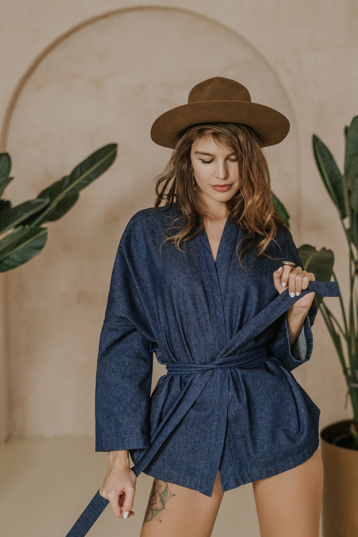 Denim robe kimono