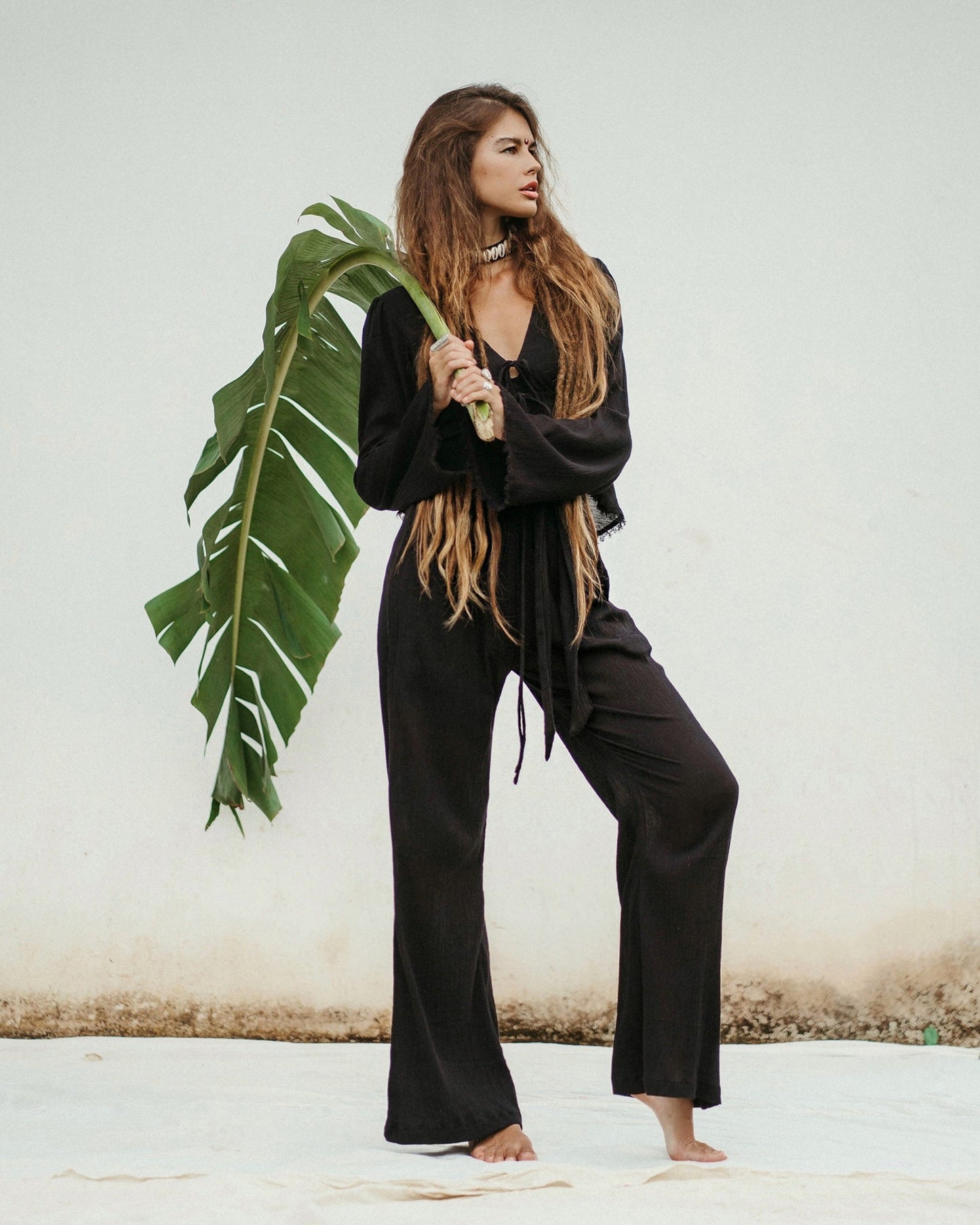 JASMINE top & BLOOMING palazzo pants in black
