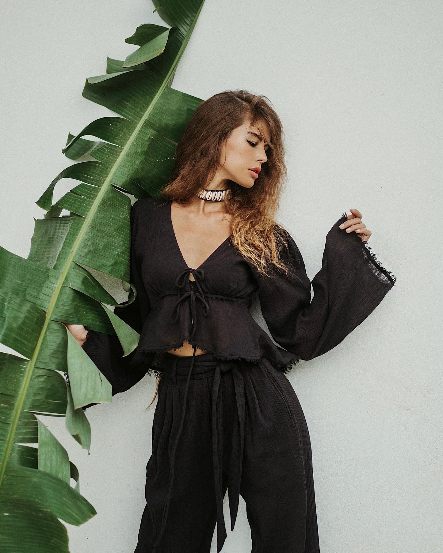 JASMINE top & BLOOMING palazzo pants in black