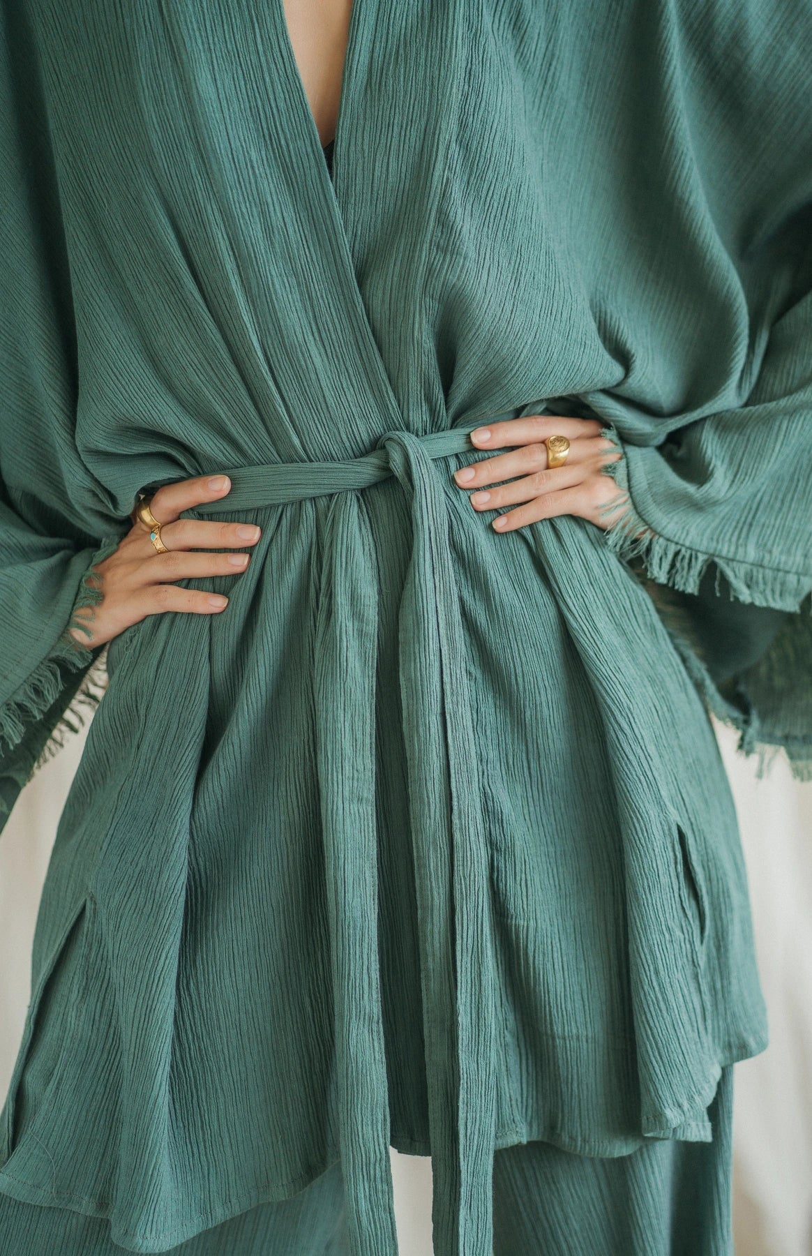 SAVANNA kimono & GIA pants in ocean green