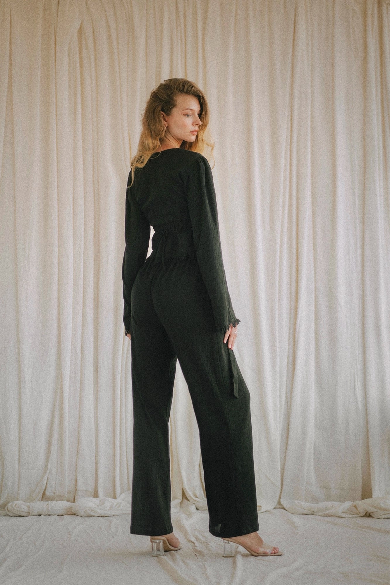 JASMINE fringed top in black