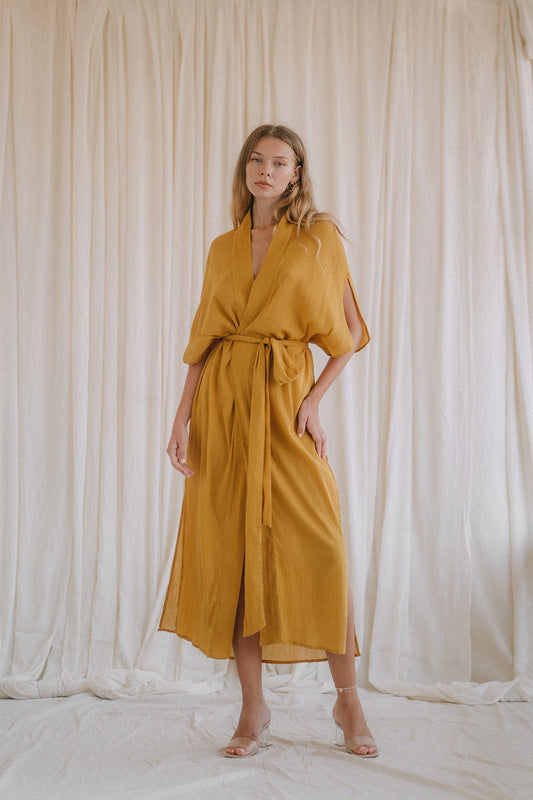 DESERT mustard kimono dress