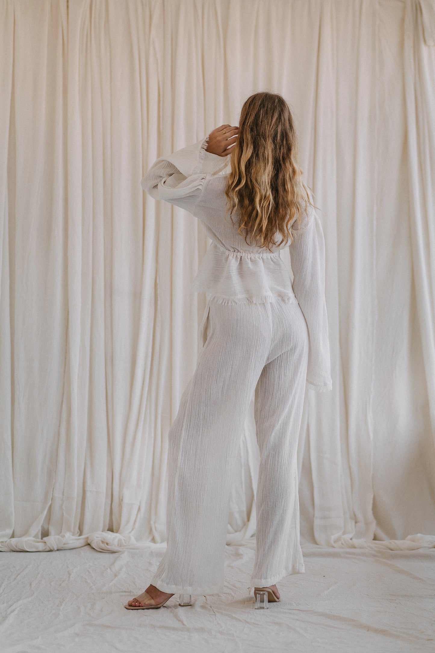 JASMINE top & BLOOMING palazzo pants in off-white