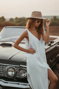 APHRODITE White cotton dress with double wrap belt