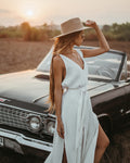 APHRODITE White cotton dress with double wrap belt