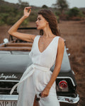 APHRODITE White cotton dress with double wrap belt