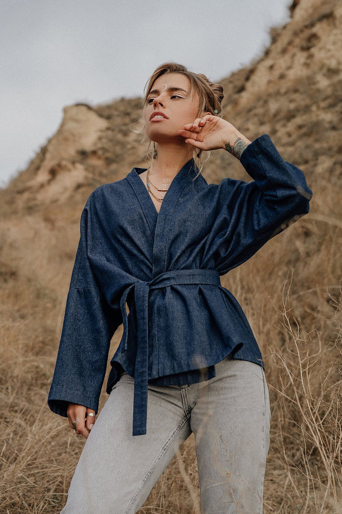 Denim robe kimono