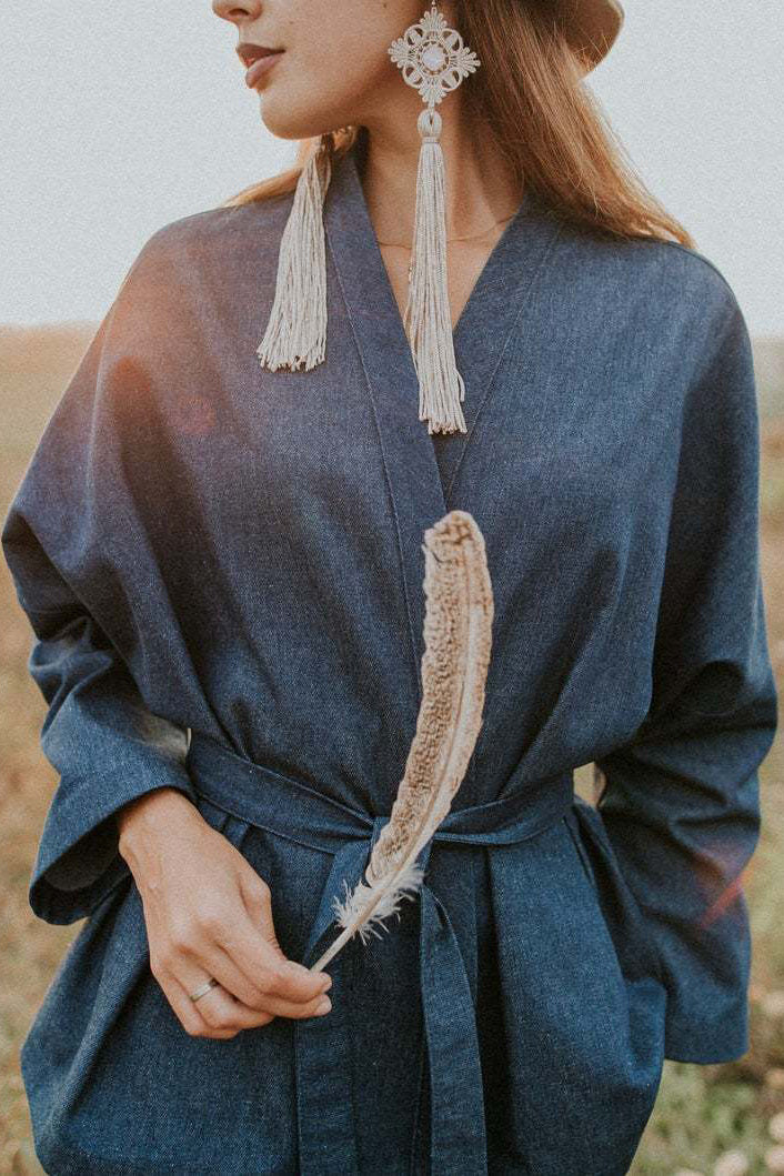 Denim robe kimono