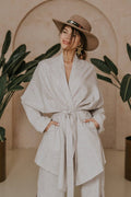 Woman stripe linen kimono