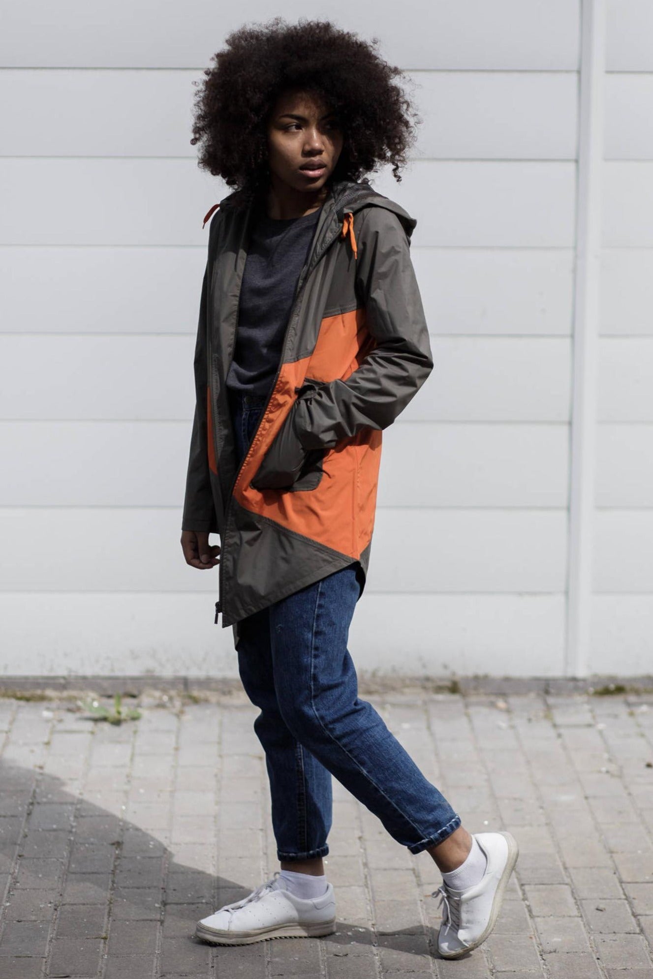 Urban unisex asymmetric raincoat