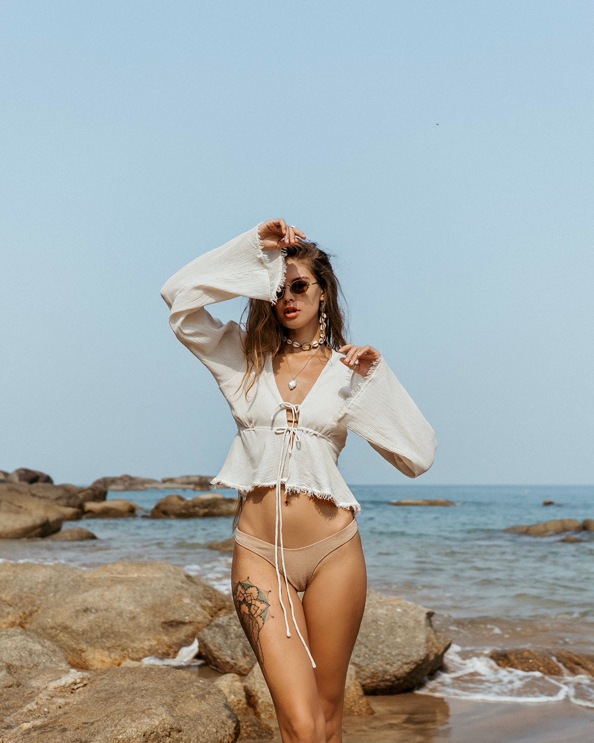 JASMINE fringed top in off-white